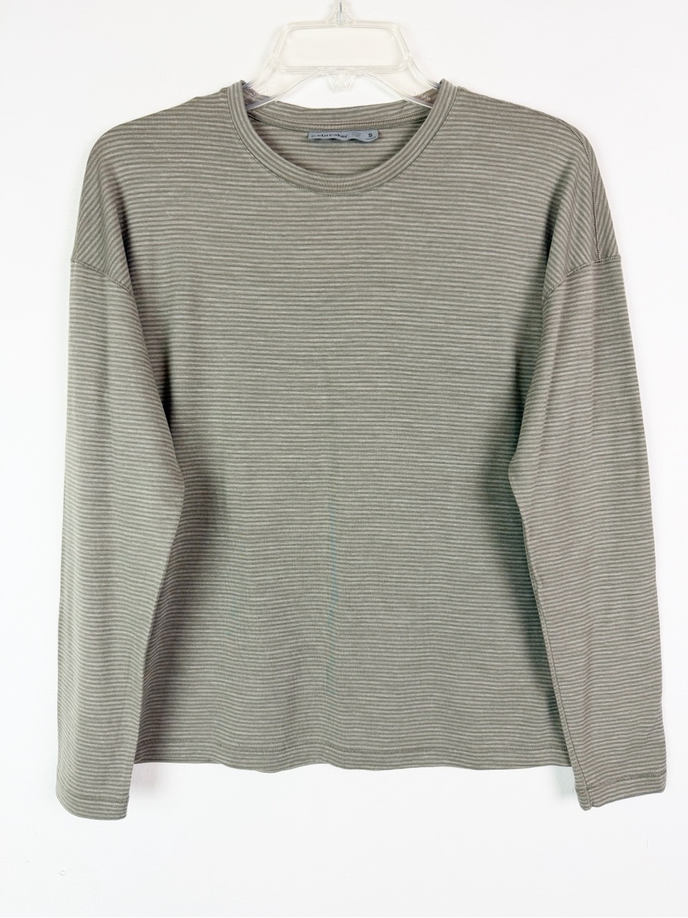 Icebreaker Merino Wool Blend Striped Long Sleeve T-Shirt in Sage Size S